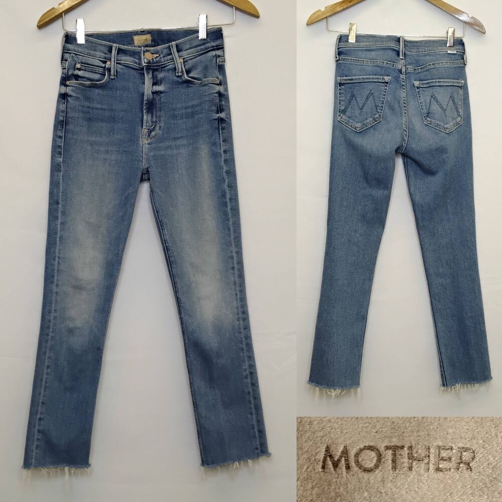 Mother The Mid Rise Dazzle Ankle Fray Jeans Women's 25x26 Light Wash Blue #J5610